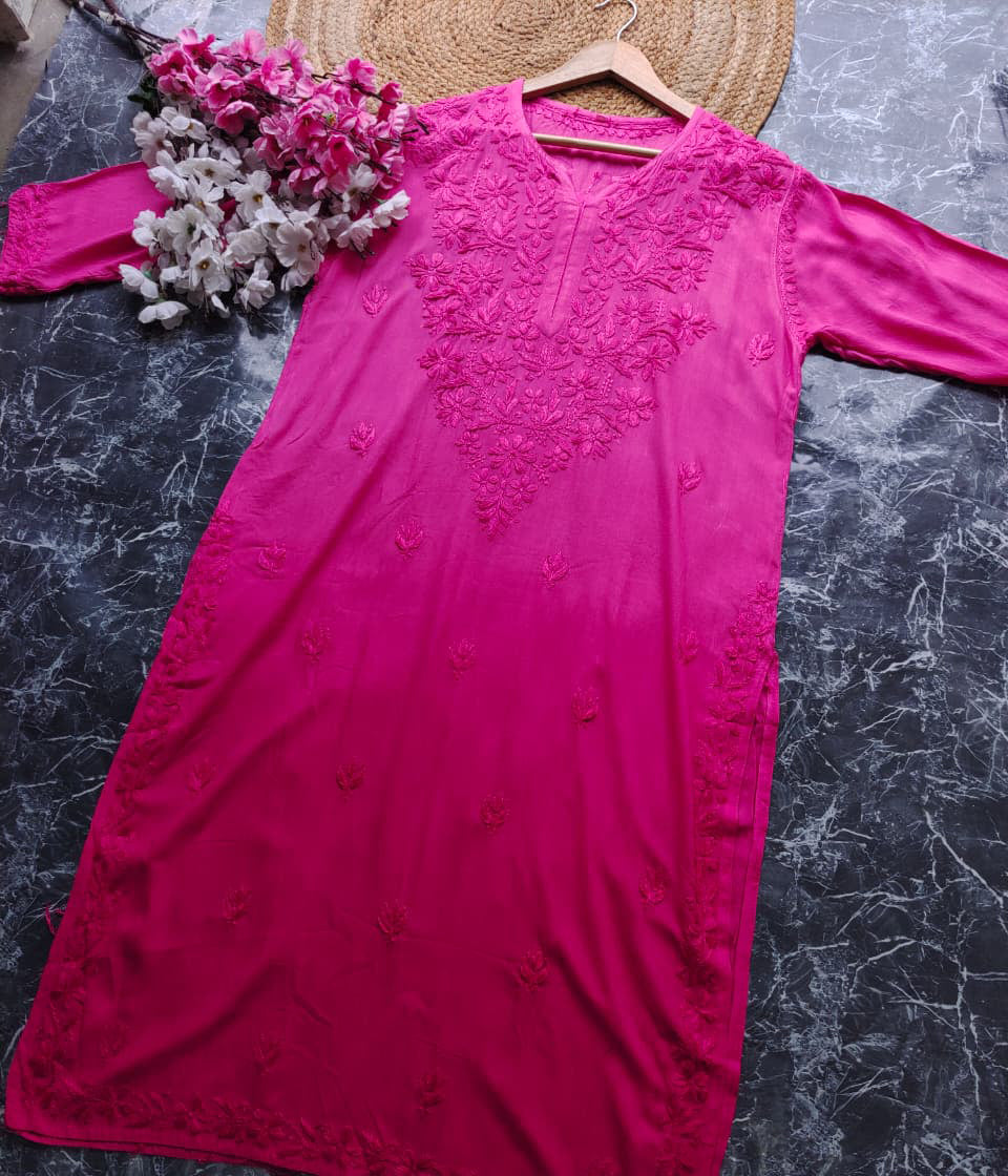 VIDHISHA Fuschia Rayon  Chikankari Kurti