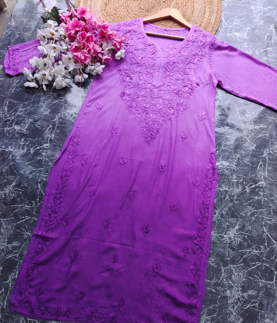 VIDHISHA  Lilac Rayon  Chikankari Kurti-Elegant Lucknowi Chikankari for Women