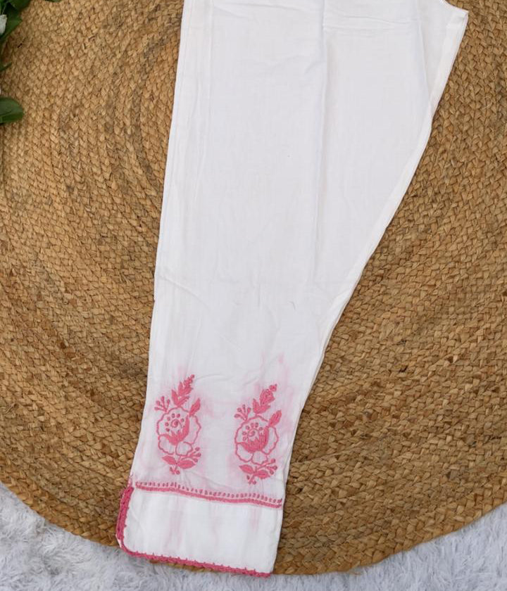 RUHANI Pink Pure Mul Cotton Chikankari Kurti and Pant Set