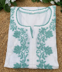 RUHANI Teal Pure Mul Cotton Chikankari Kurti and Pant Set