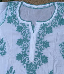 RUHANI Teal Pure Mul Cotton Chikankari Kurti and Pant Set