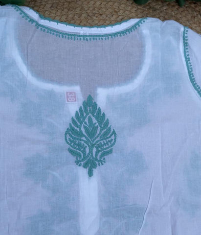RUHANI Teal Pure Mul Cotton Chikankari Kurti and Pant Set