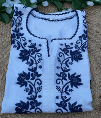 RUHANI Blue Pure Mul Cotton Chikankari Kurti and Pant Set