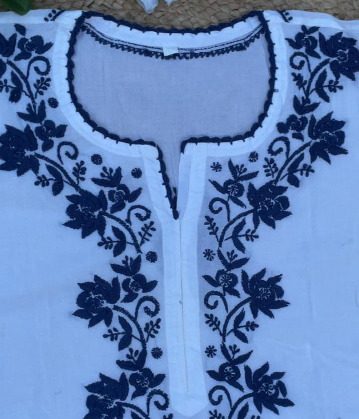 RUHANI Blue Pure Mul Cotton Chikankari Kurti and Pant Set