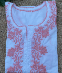 RUHANI Coral Pure Mul Cotton Chikankari Kurti and Pant Set