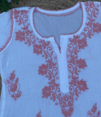 RUHANI Coral Pure Mul Cotton Chikankari Kurti and Pant Set