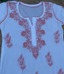 RUHANI Coral Pure Mul Cotton Chikankari Kurti and Pant Set