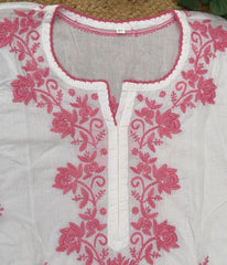 RUHANI Pink Pure Mul Cotton Chikankari Kurti and Pant Set