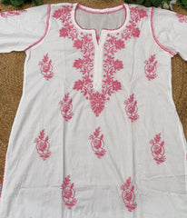 RUHANI Pink Pure Mul Cotton Chikankari Kurti and Pant Set