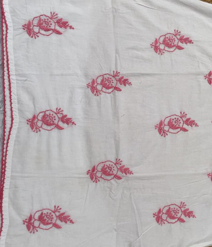 RUHANI Pink Pure Mul Cotton Chikankari Kurti and Pant Set