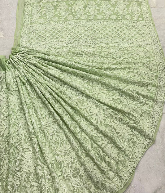ZIA Green Georgette Chikankari Saree With Blouse