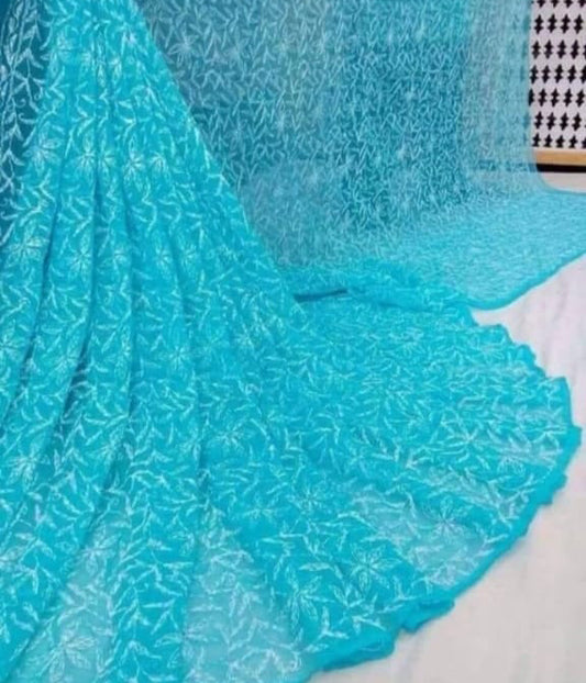 NEELAM Georgette Tepchi Chikankari Saree