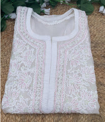 AMBA White Organza Chikankari Kurti-Elegant Lucknowi Chikankari for Women