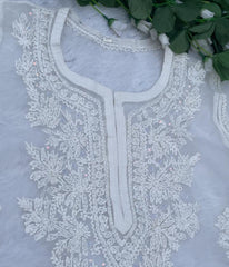 AMBA White Organza Chikankari Kurti-Elegant Lucknowi Chikankari for Women