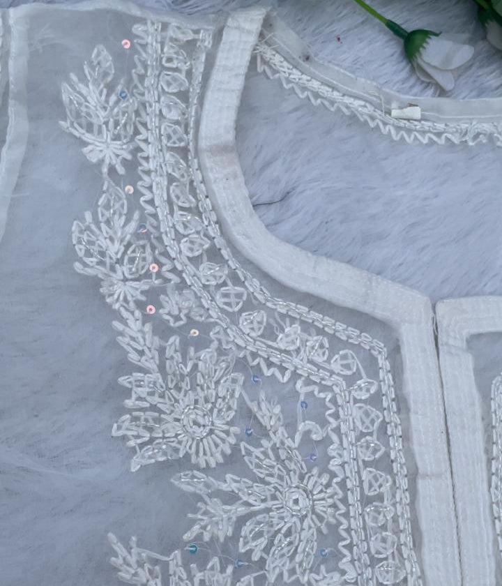 AMBA White Organza Chikankari Kurta for Woman