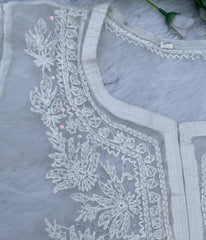 AMBA White Organza Chikankari Kurti-Elegant Lucknowi Chikankari for Women