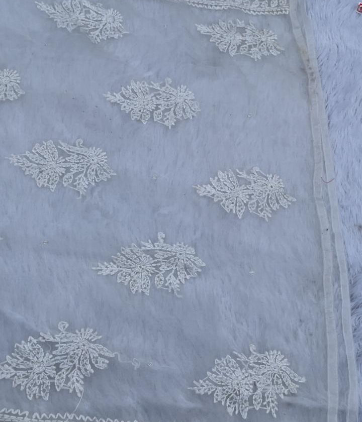 AMBA White Organza Chikankari Kurta for Woman