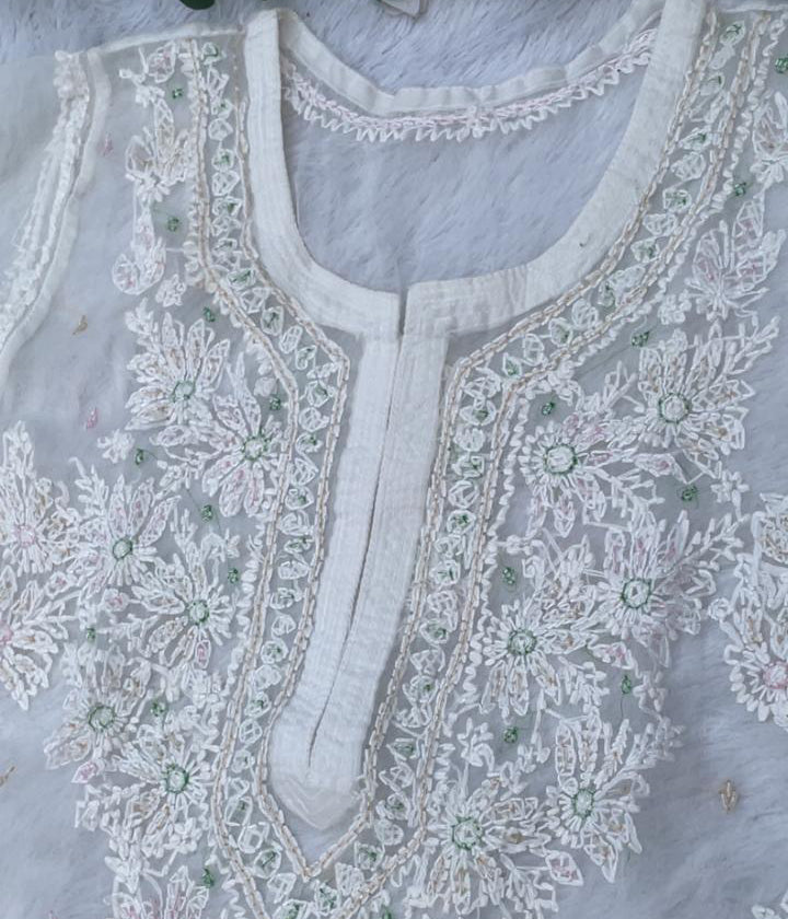 AMBA White Organza Chikankari Kurta for Woman