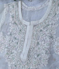 AMBA White Organza Chikankari Kurti-Elegant Lucknowi Chikankari for Women