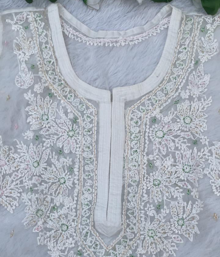 AMBA White Organza Chikankari Kurta for Woman