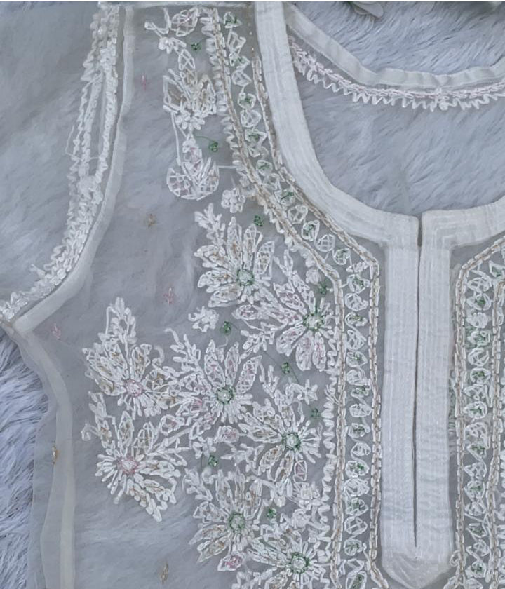 AMBA White Organza Chikankari Kurta for Woman