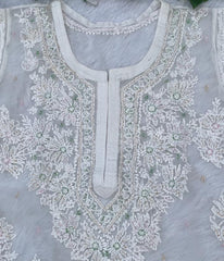 AMBA White Organza Chikankari Kurti-Elegant Lucknowi Chikankari for Women