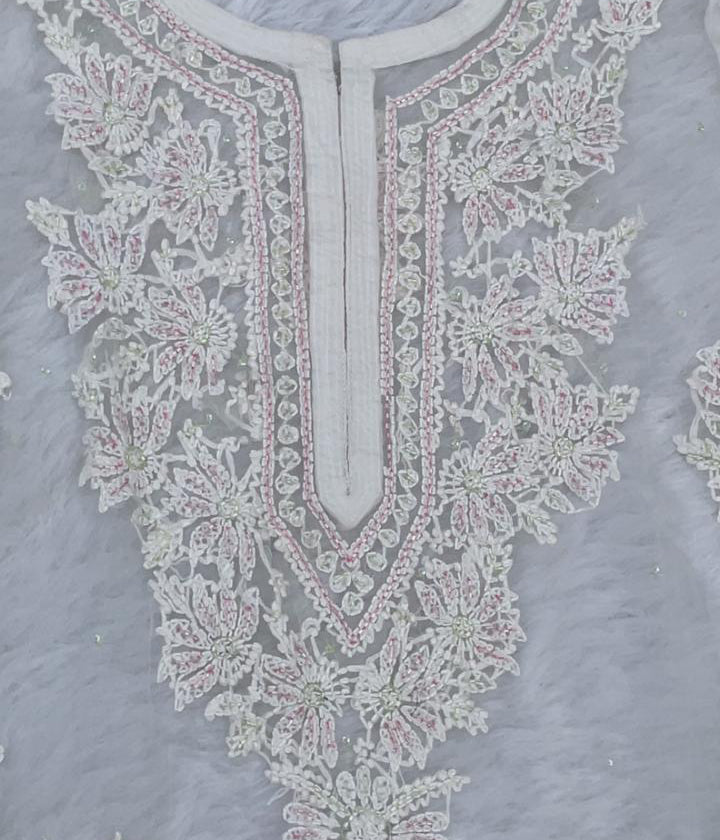 AMBA White Organza Chikankari Kurta for Women