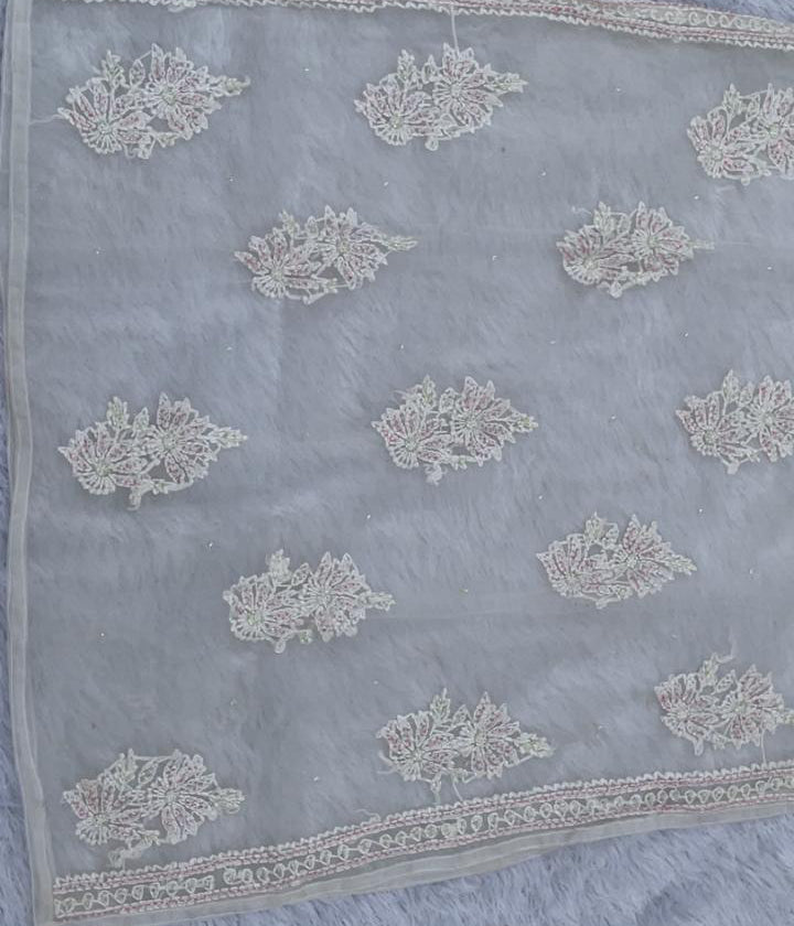 AMBA White Organza Chikankari Kurta for Women
