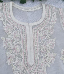 AMBA White Organza Chikankari Kurti-Elegant Lucknowi Chikankari for Women