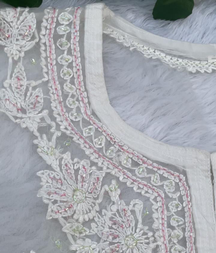 AMBA White Organza Chikankari Kurta for Women