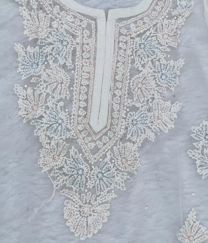 AMBA White Organza Chikankari Kurta for Women