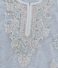 AMBA White Organza Chikankari Kurti-Elegant Lucknowi Chikankari for Women