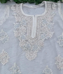 AMBA White Organza Chikankari Kurti-Elegant Lucknowi Chikankari for Women