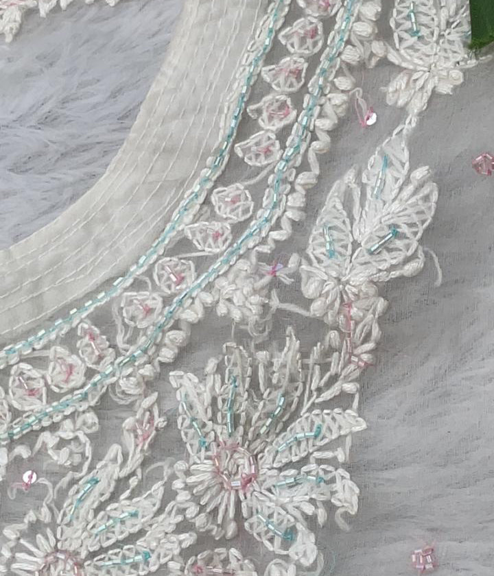 AMBA White Organza Chikankari Kurta for Women