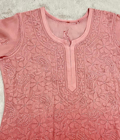 swati pure viscose resham kurti neck and shoulder hand embroidery details image