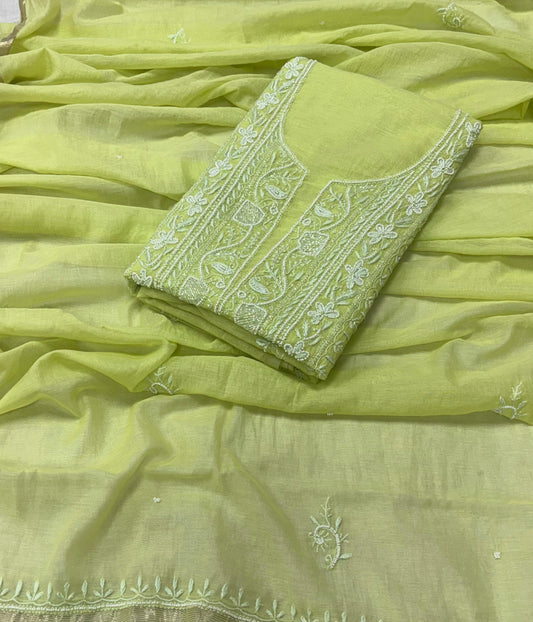ADITI Green Pure Mulmul Chikankari Kurta Dupatta Set
