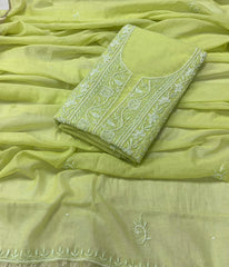 ADITI Green Pure Mulmul Chikankari Kurta Dupatta Set