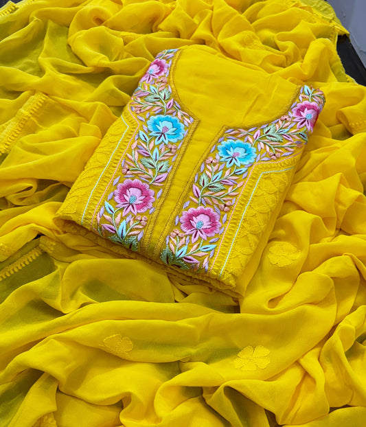 VANMALA Yellow Pure Viscose Chikankari Kurta Dupatta Set