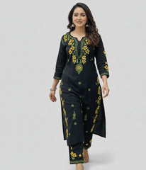 SHREYA Yellow Black Modal Kurti Palazzo Chikankari Set