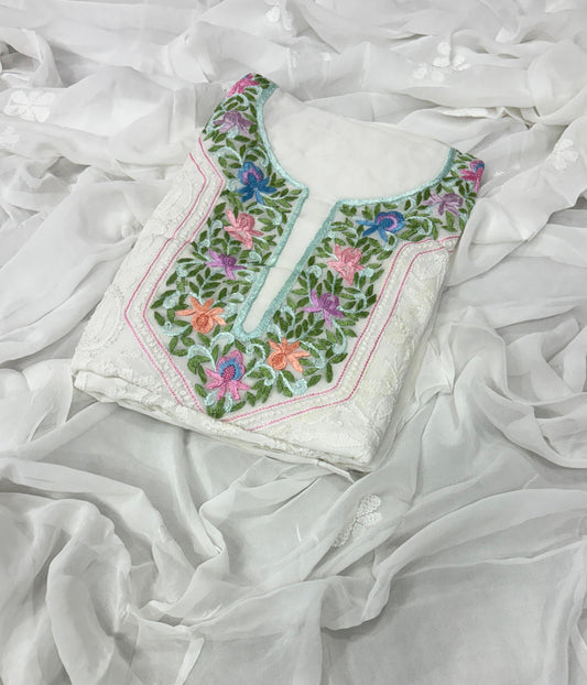 VANMALA White Pure Viscose Chikankari Kurta Dupatta Set