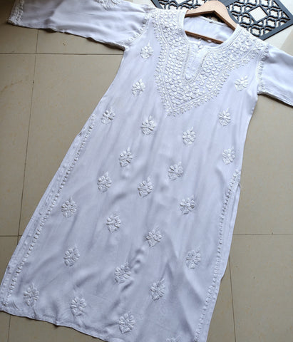 SHIVANI White Modal Chikankari Kurti Set - Timeless Lucknowi Chikankari for Women