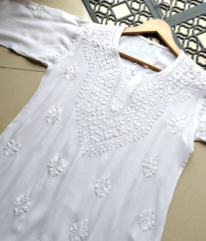 SHIVANI White Modal Chikankari Kurti Set - Timeless Lucknowi Chikankari for Women