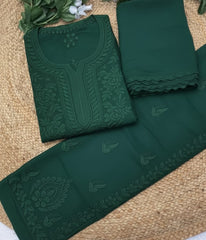 YATI Green Pure Viscose Chikankari 3D Emboss 4pcs Set