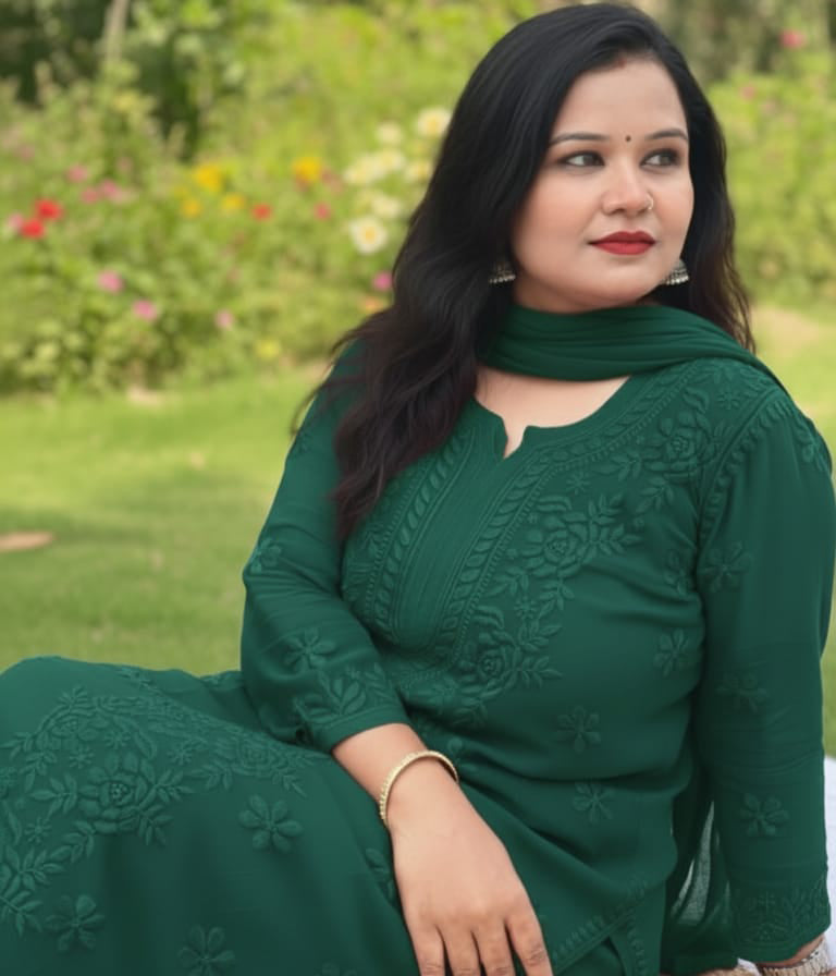 YATI Green Pure Viscose Chikankari 3D Emboss 4pcs Set