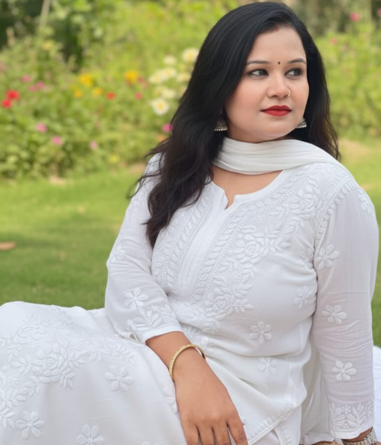 YATI White Pure Viscose Chikankari 3D Emboss 4pcs Set-COLOR CUSTOMIZATION