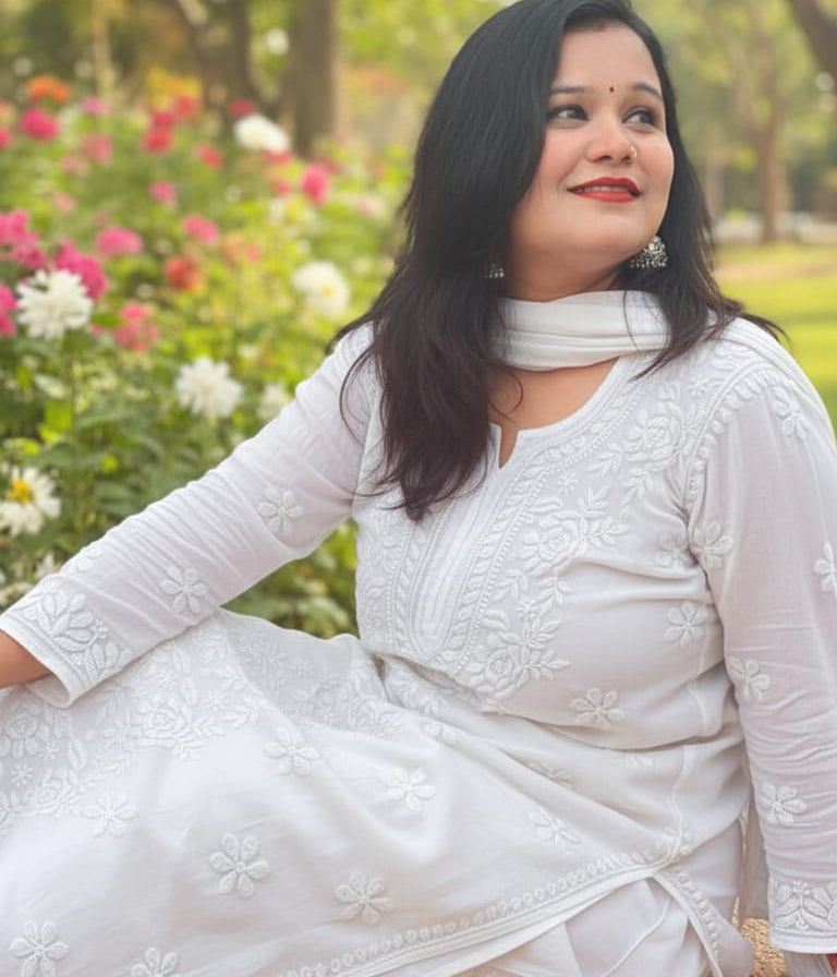 YATI White Pure Viscose Chikankari 3D Emboss 4pcs Set-COLOR CUSTOMIZATION