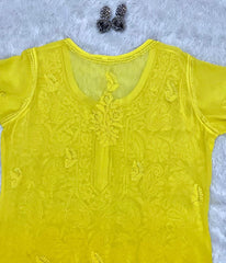 SWATI Yellow Pure Viscose Chikankari Resham Omray  Kurti