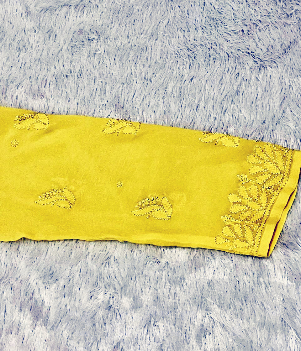 SWATI Yellow Pure Viscose Chikankari Resham Omray  Kurti