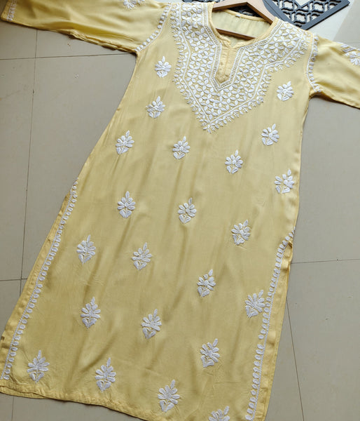 SHIVANI Yellow Modal Chikankari Kurti Set - Authentic Lucknowi Chikankari for Women