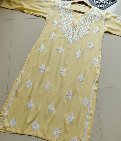 SHIVANI Yellow Modal Chikankari Kurti Set - Authentic Lucknowi Chikankari for Women